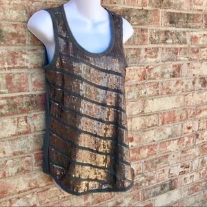 {LOFT} Sz SM Olive Tank w/ Golden Sequined Stripes